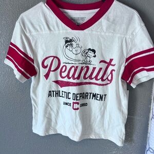 Peanuts womens XS Athletic Department Graphic T-Shirt - White & Red